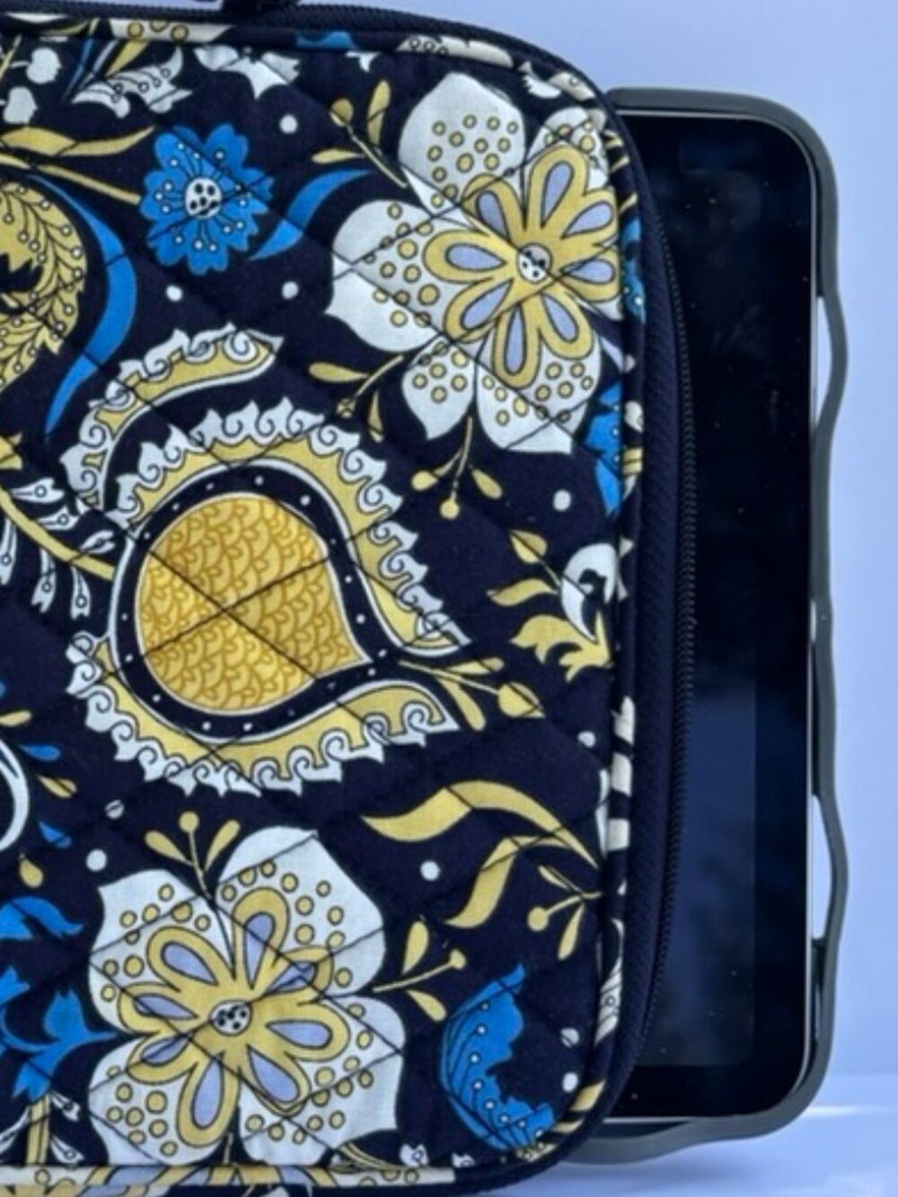 Vera Bradley Floral navy/yellow/blue/white quilted print zip-around iPad Sleeve
